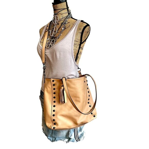 LOEFFLER RANDALL Studded Tan Leather Tote Tassels and tonal - Picture 5 of 16